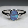 Australian Solid Boulder Opal and Diamond Silver Ring - Size 7.5