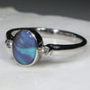 Australian Solid Boulder Opal and Diamond Silver Ring - Size 7.5
