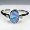 Australian Solid Boulder Opal and Diamond Silver Ring - Size 7.5