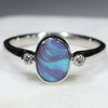 Australian Solid Boulder Opal and Diamond Silver Ring - Size 7.5