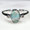 Australian Solid Boulder Opal and Diamond Silver Ring - Size 6.25 Code - SR7