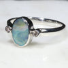 Australian Solid Boulder Opal and Diamond Silver Ring - Size 6.25 Code - SR7