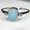 Australian Solid Boulder Opal and Diamond Silver Ring - Size 8.25