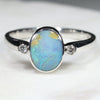 Australian Solid Boulder Opal and Diamond Silver Ring - Size 8.25