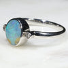 Australian Solid Boulder Opal and Diamond Silver Ring - Size 8.25