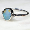 Australian Solid Boulder Opal and Diamond Silver Ring - Size 8.25
