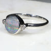 Solid Boulder Opal and Diamond Silver Ring