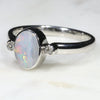 Australian Solid Boulder Opal and Diamond Silver Ring - Size 7