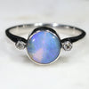 Australian Solid Boulder Opal and Diamond Silver Ring - Size 7.5