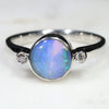 Australian Solid Boulder Opal and Diamond Silver Ring - Size 7.5