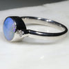 Australian Solid Boulder Opal and Diamond Silver Ring - Size 7.5