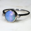 Australian Solid Boulder Opal and Diamond Silver Ring - Size 7.5