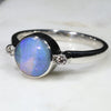 Australian Solid Boulder Opal and Diamond Silver Ring - Size 7.5