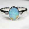 Australian Solid Boulder Opal and Diamond Silver Ring - Size 8.25