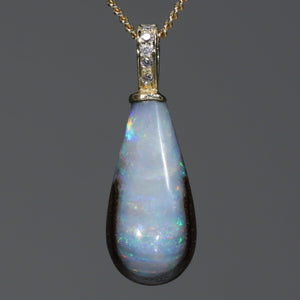 Australian Boulder Opal and Diamond Gold Pendant Code -PL17