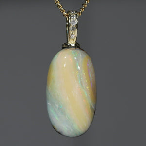 Natural Australian Boulder Opal Gold and Diamond Pendant