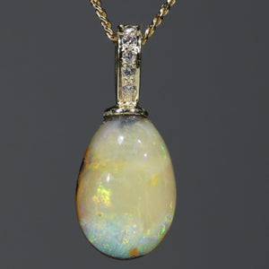 Australian Boulder Opal and Diamond Gold Pendant