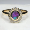 Natural Australian Boulder Opal and Diamond  Gold Ring - Size 7