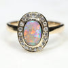 Natural Australian Opal and Diamond Gold Ring - Size 6.5