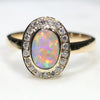 Natural Australian Opal and Diamond Gold Ring - Size 6.5