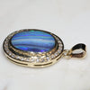 Natural Australian Boulder Opal and Diamond Gold Pendant