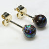 Natural Australian  5mm Boulder Opal Matrix Gold Earring Studs