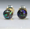 Natural Australian  5mm Boulder Opal Matrix Gold Earring Studs