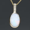 Natural Australian White Opal and Diamond  Gold Pendant