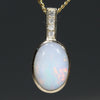 Natural Australian White Opal and Diamond  Gold Pendant
