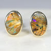 Natural Australian Boulder Opal 18k Gold Earring Studs (7.5 x 5mm) Code GE19