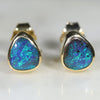 Natural Australian Boulder Opal 18k Gold Earring Studs
