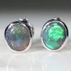 Natural Australian Black Crystal Opal  Silver Stud Earring