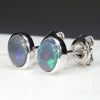 Natural Australian Black Crystal Opal  Silver Stud Earring