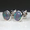 Natural Australian Black Crystal Opal  Silver Stud Earring