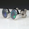 Natural Australian Black Crystal Opal  Silver Stud Earring