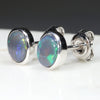 Natural Australian Black Crystal Opal  Silver Stud Earring