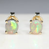 Natural Australian Black Crystal Opal Gold Earring Studs