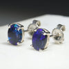 Natural Australian Black Opal  Silver Stud Earring Code -B03