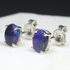 Natural Australian Black Opal  Silver Stud Earring Code -B03
