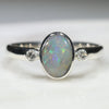 Australian Solid Boulder Opal and Diamond Silver Ring - Size 5.75