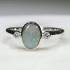Australian Solid Boulder Opal and Diamond Silver Ring - Size 5.75