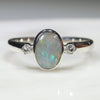 Australian Solid Boulder Opal and Diamond Silver Ring - Size 5.75