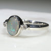Australian Solid Boulder Opal and Diamond Silver Ring - Size 5.75