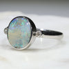 Australian Solid Boulder Opal and Diamond Silver Ring - Size 7