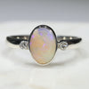 Silver Natural Australian Solid Opal and Diamond Ring