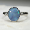 Australian Solid Boulder Opal and Diamond Silver Ring - Size 7.5 Code - SRD50