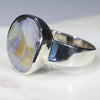 Australian Solid Boulder Opal Silver Ring - Size 9.5