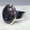 Australian Solid Boulder Opal Matrix Silver Ring - Size 7.5 Code - SM62