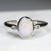 Australian Solid Boulder Opal and Diamond Silver Ring - Size 6.25