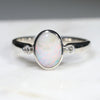 Australian Solid Boulder Opal and Diamond Silver Ring - Size 6.25